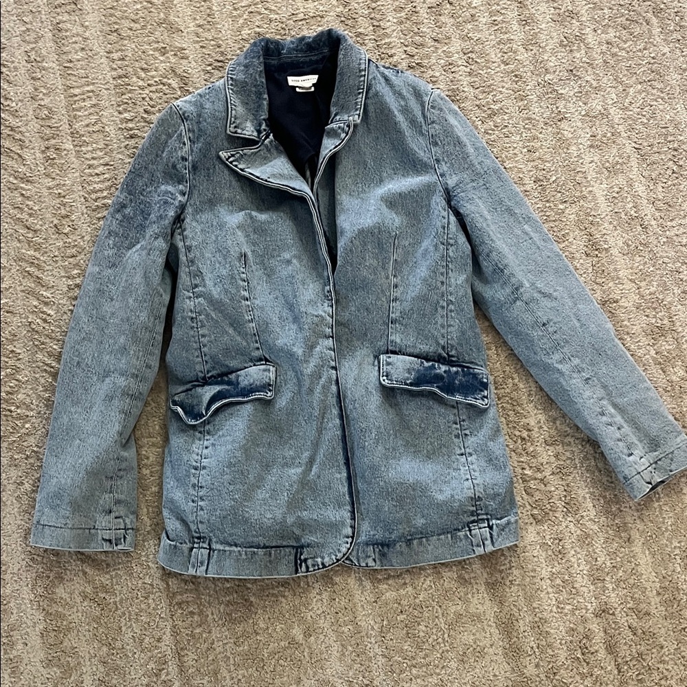 Good American Light Blue Cotton Denim Uniform Style Blazer Jacket Small - Picture 4 of 14